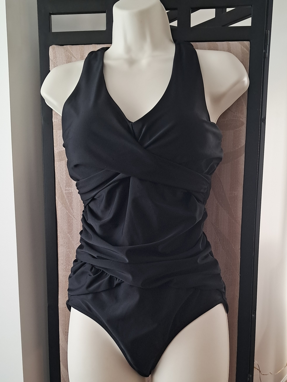 Eddie Bauer Black Twist-Front One-Piece Swimsuit